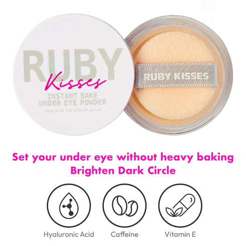 Ruby Kisses Instant Bake Undereye Powder, Vegan Cruelty Free for Brightening Eyes and Smudge-Free Makeup