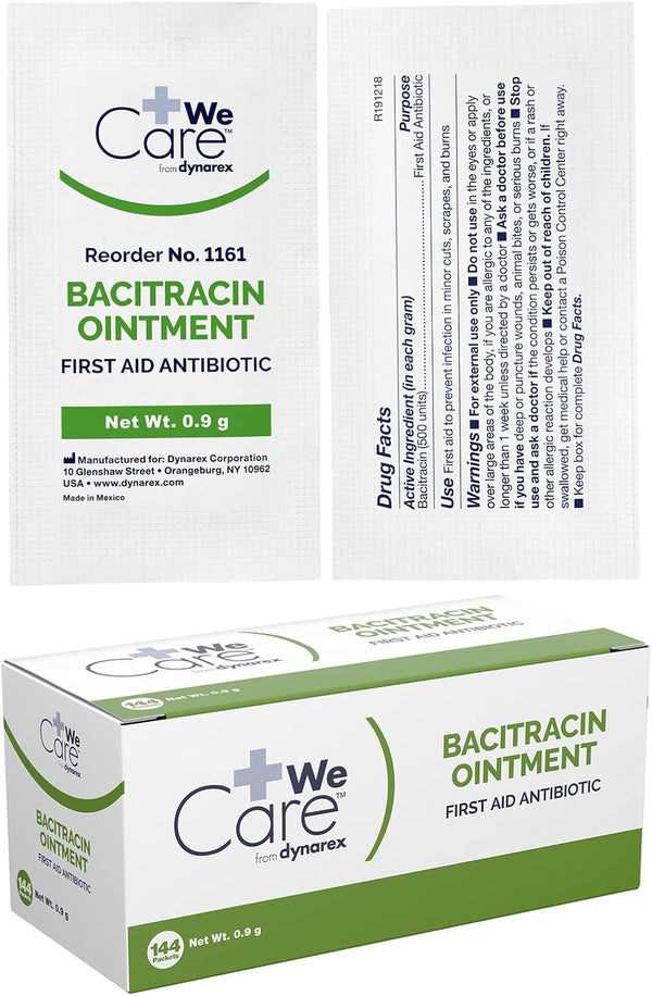 Dynarex Bacitracin Topical Ointment USP, First Response Wound Care Supplies, 1 Box of 144