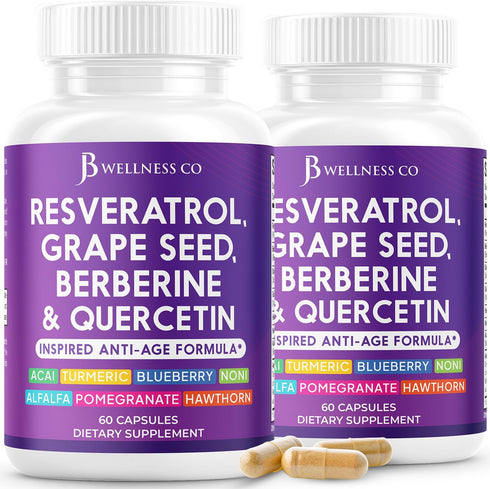 JB Wellness Co JB Wellness Resveratrol, Grape Seed Extract, Berberine, Quercetin - Polyphenol Supplement for