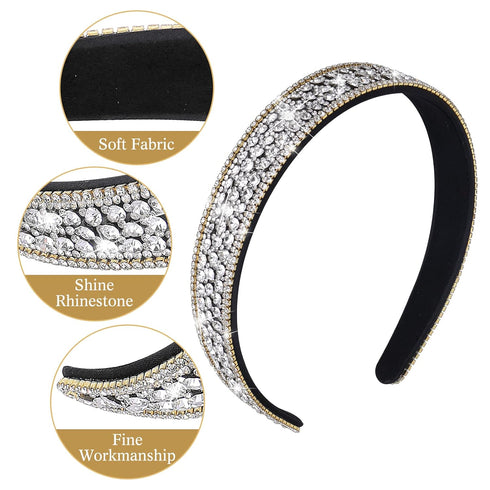 Sibba Rhinestone Wide Headband, Fancy Jeweled Bling Hair Band, Bridal Wedding Headpiece for Women