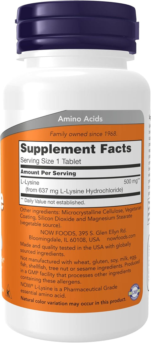 NOW Supplements, L-Lysine (L-Lysine Hydrochloride) 500 mg, Amino Acid, 100 Count(Pack of 1)