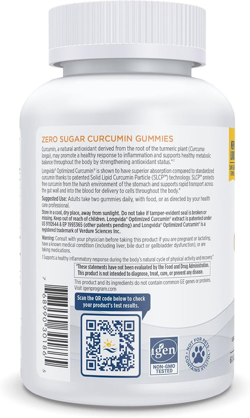 Nordic Naturals Zero Sugar Curcumin Gummies, Mango - 60 Gummies - 200 mg Optimized Curcumin Extract - Antioxidant