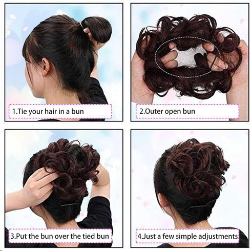 Messy Bun Hair Pieces, Human Hair with Elastic Band, Fluffy Chignon Ponytail Hair Extension for Women, 1Pack Straight