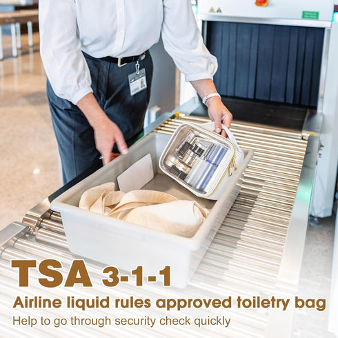 Wedama TSA Approved Toiletry Bag, 3 Pack Clear Makeup Bags with Handles, Quart Size PVC Cosmetic Bags for Airport Carry