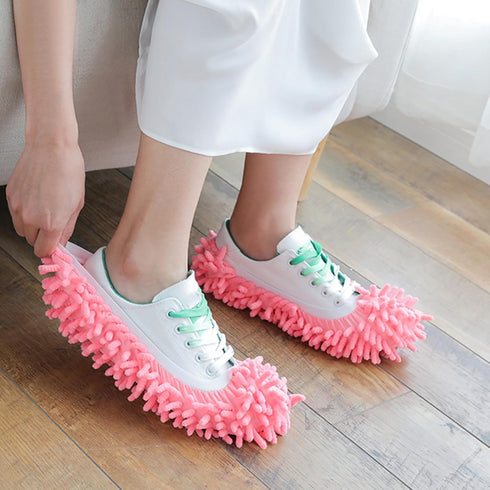TOLUON 2Pcs Mop Slippers Shoe Covers,Soft Washable Dust Duster Slippers,Reusable Multi-Function Mop Socks Dust Hair