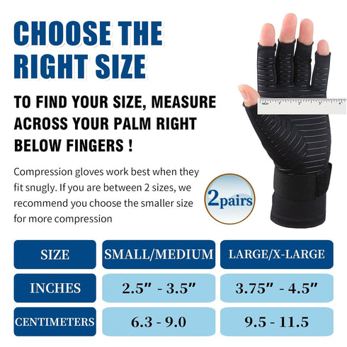 2 Pairs Compression Gloves for Women Men, Copper Arthritis Gloves for Hand Pain Relief and Carpal Tunnel Support