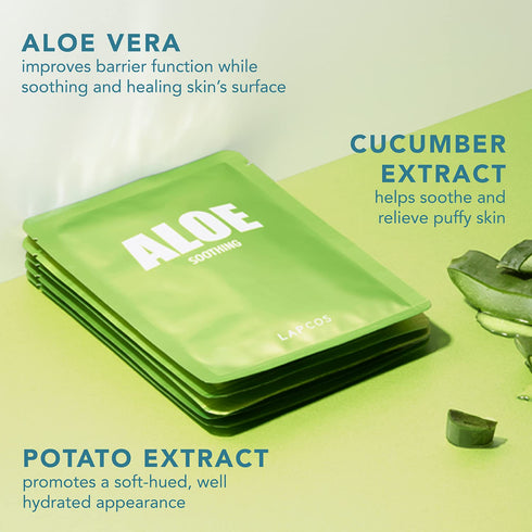 LAPCOS Aloe Sheet Mask, Daily Face Mask with Cucumber and Aloe Gel, 5-Pack, Korean Beauty Favorite