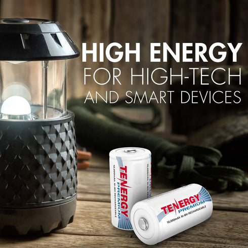 Tenergy 4 10000mAh Combo: pcs Premium D Size Rechargeable Batteries High Capacity NiMH - UL Certified