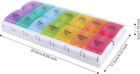 PH Superior 7 Weekly Pill Organizer Day Large Storage Pill Box AM PM Daily Easy Fill Medicine Pill Cases Two Time A Day
