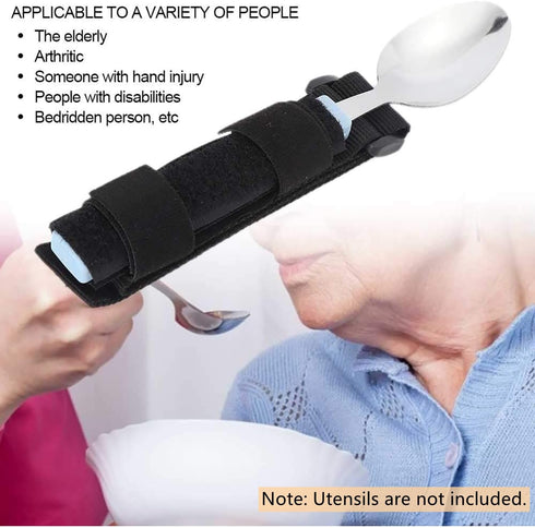 Universal Cuff Adaptive Utensil Holder, Adjustable Hand Strap for Elder Eating Assistance, Elastic Aid for Cutlery