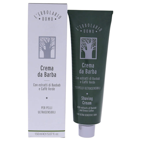 L'Erbolario Baobab and Green Coffee Shaving Cream, Non-Foaming for Gentle Shave, 5.07 Oz