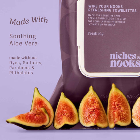 Niches & Nooks 45 pH Balanced Aloe Vera Feminine Flushable Wipes for Women with Sensitive Skin Fresh Fig Odor