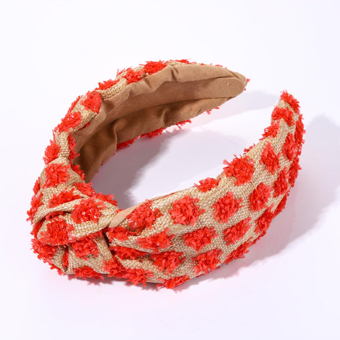 Raffia Knotted Headbands for Women, Boho Straw Wide Top Knot Hairband, Rattan Woven Pom Pom Hair Accessories