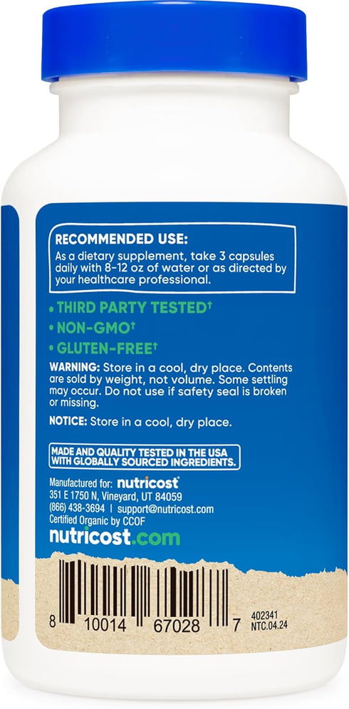 Nutricost Lion's Mane Mushroom Capsules 1650mg, 30 Servings, Organic, Vegetarian, Gluten Free, 90 Capsules