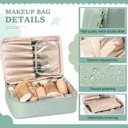28 Pcs Women Makeup Set with Makeup Bag, Premium Synthetic Brushes and Mirror for Travel (Sage Green)