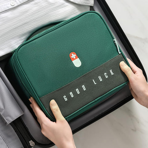 Portable First Aid Bags Emergency Box Travel Case, Waterproof Medication Organizer for Home Office Outdoor, Green