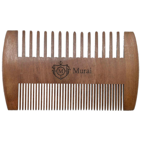 Murai by Giorgio GIOWC Wooden Beard Combs for Men - Dual Action Fine & Wide Tooth Cherrywood Comb