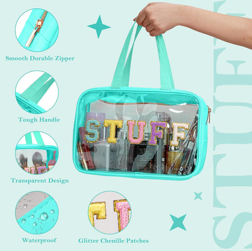Yowivon Clear Beach Makeup Bag - Big Travel Toiletry Bag for Skincare and Cosmetics, Transparent Waterproof Design