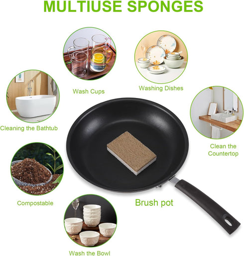 Natural Dish Sponges 16 Pack - Biodegradable Kitchen Compostable Cellulose Coconut Scrubber, No Scratch
