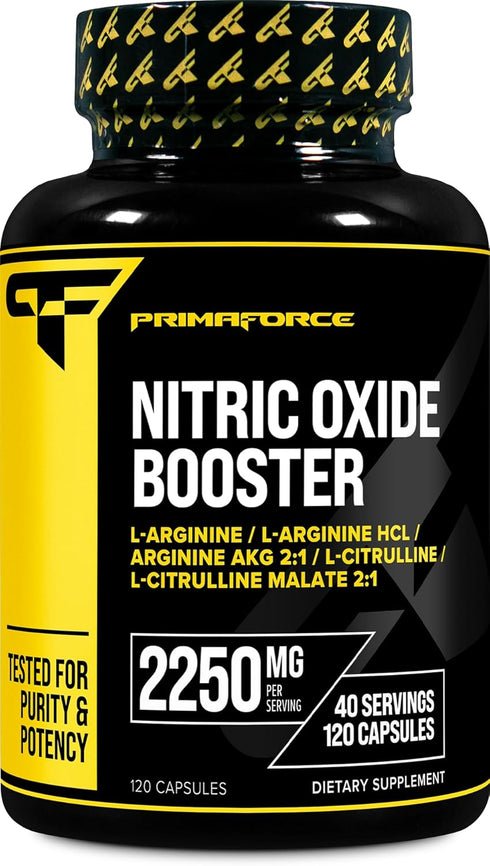 Primaforce Nitric Oxide Booster, 2,250mg, 120 Capsules, 40 Servings for Pre-Workout and Post-Workout