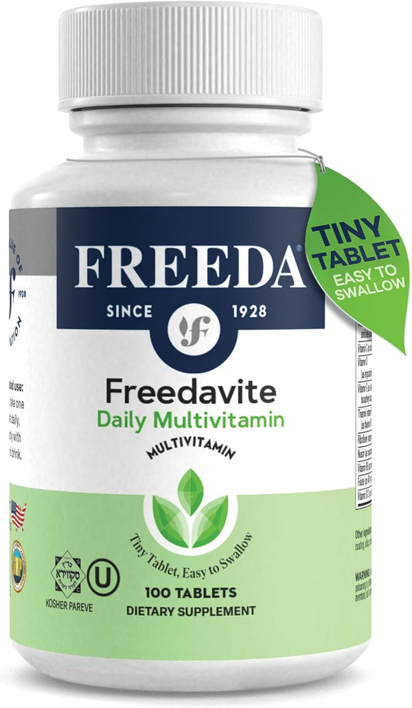 Freedavite Tiny Tablet - Moderate Multivitamin for Men and Women, 100 Count, Vitamins A, C, D, E, B1, B2, B6, B12