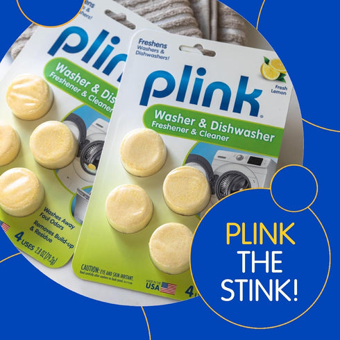 Plink Washer and Dishwasher Freshener and Cleaner - Prevents Residue, Removes Odors, Fresh Lemon Scent, 2 Packs of 4