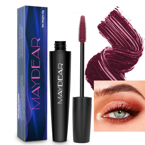 Maydear Burgundy Waterproof Mascara for Eyelashes, Long Lasting Smudgeproof Eye Makeup - Dark Purple Party
