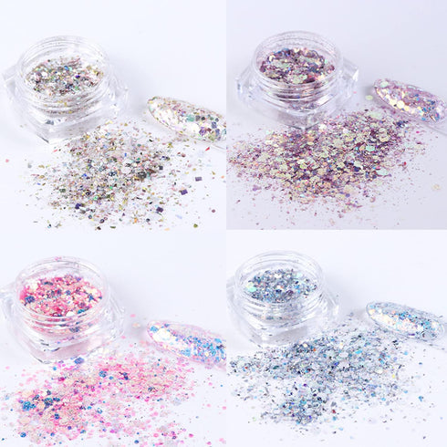 Holographic Nail Glitter Flakes - Mermaid Powder Nail Art Decorations and 3D Sequins for DIY Manicure