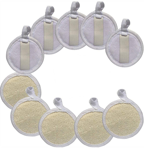 Loofah Sponge Exfoliating Facial Cleaning Pads, 10 Packs Natural Loofa Face Scrubber for Men Women Bath Spa Cleansing