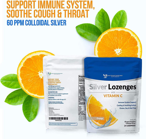 Silver Lozenges with Vitamin C - Premium Nano Silver 60 PPM Colloidal Silver, Organic Honey and Vitamin C Mineral