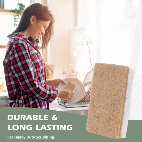 Plant-Based Kitchen Sponges, Eco-Friendly Biodegradable Sisal Hemp Sponges for Dishes, 12 Count