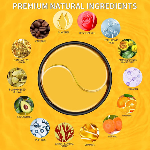 24K Gold Eye Masks for Dark Circles & Puffiness - 70PCS Under Eye Patches with Caffeine, Hyaluronic Acid, Peptides