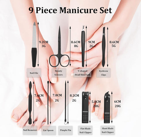 Professional Manicure Pedicure Set, 9 in 1 Stainless Steel Nail Clipper Tools with Portable Packaging Case