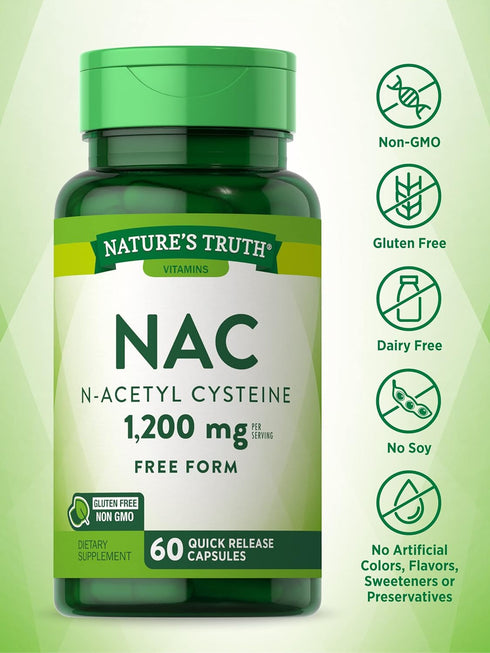Nature's Truth N Acetyl Cysteine NAC - 1200mg, 60 Capsules Non-GMO and Gluten Free Supplement