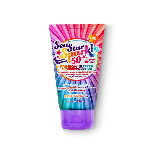 Seastar Sparkle - Rainbow Party Cake Scented Glitter Sunscreen, SPF 50, Biodegradable, Kids Lotion, Made in USA