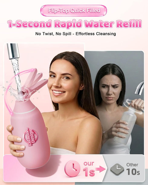 Zinu U Bottle-400ml Flip-Top Peri Leakproof Portable Bidet with Single-Hole Boost Technology, Easy-Fill Design & Hook