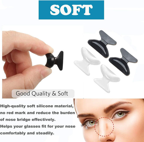 Anti-Slip Nose Pads Silicone Butterfly Shape, 13 Pairs Soft Non-Slip Adhesive Nose Pads for Glasses