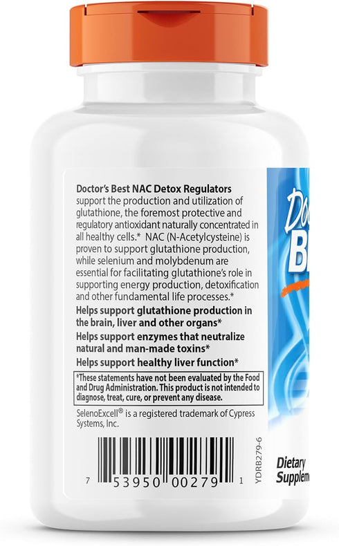 Doctor's Best NAC Detox Regulators with Seleno Excell, Non-GMO, Vegetarian, Gluten Free, Soy Free - 60 Veggie Caps