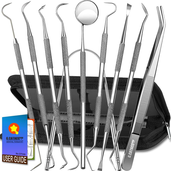 Dental Tools, 10 Pack Professional Plaque Remover, Stainless Steel Dental Hygiene Kit with Case