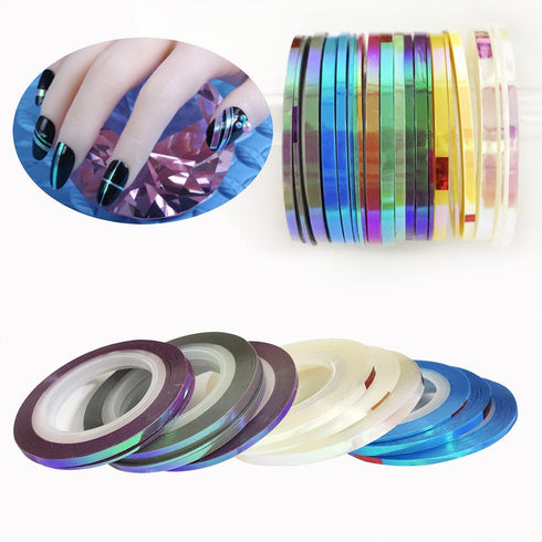 Nail Art Striping Tape Lines Kit, 21 pcs 1mm 2mm 3mm Nail Tape Strips for DIY Silver Nails