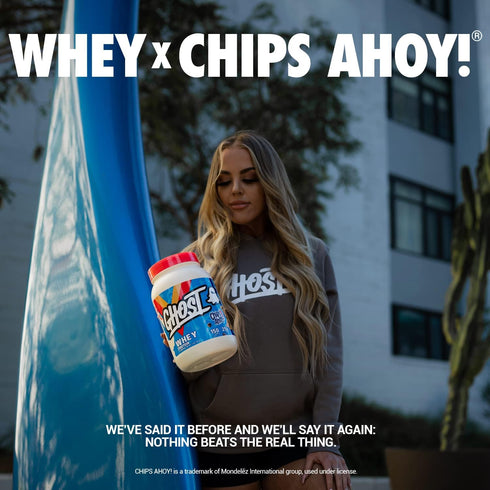 GHOST Whey Protein Powder, Chips Ahoy - 2LB Tub, 25G of Protein - Chocolate Chip Cookie Flavored Isolate and Hydrolyzed