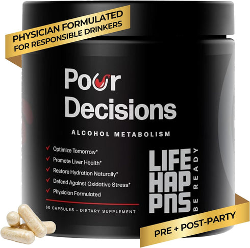 Life Happns Pour Decisions Liver Health Supplement, 60 Capsules with Milk Thistle & Electrolytes