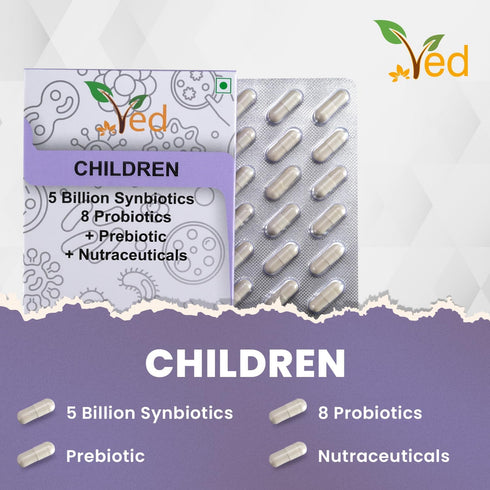 Ved Children Complex Probiotics and Prebiotics - 5 Billion CFU, 28 Capsules for Children with Lactobacillus Helveticus