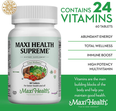 Maxi Health Supreme High Potency Multivitamin & Mineral Supplement, 60 Tablets, Kosher