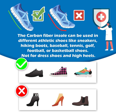QYWOVPNBFCD 1Pair (10.83"-275mm-Men's 11-11.5/Women's 12-12.5) Carbon Fiber Insoles, Rigid Carbon Fiber Shoe Insert