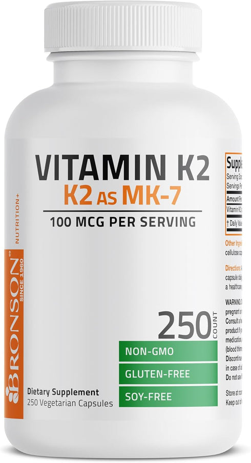 K2 MK-7 100 250 Bronson Vitamin as Menaquinone mcg Non-GMO, Capsules