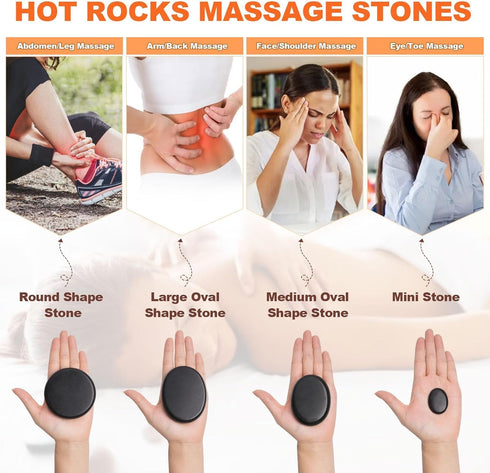 Primachen 9Pcs Set Hot Stones Massage Warmer Kit, Hot Stones Massage Portable Hot Stone with Heater, Hot Rocks Basalt