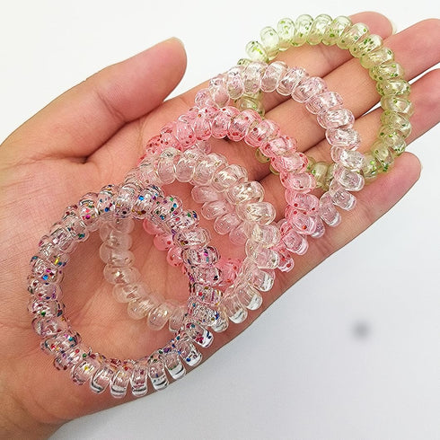 Traceless Spiral Hair Ties, 20 Pieces, No Crease, Transparent, Mixed Color, Phone Cord Hair Bands