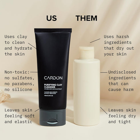 Cardon Men's Deep Pore Cleaning Clay Face Wash, 4x Better Than Charcoal for Oily, Acne-Prone Skin
