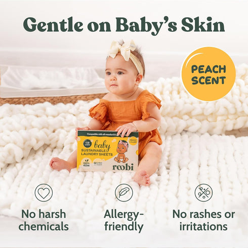 Baby Laundry Detergent Sheets for Sensitive Skin, Sustainable for Newborns, Peachy Lullaby Scent, 64 Count
